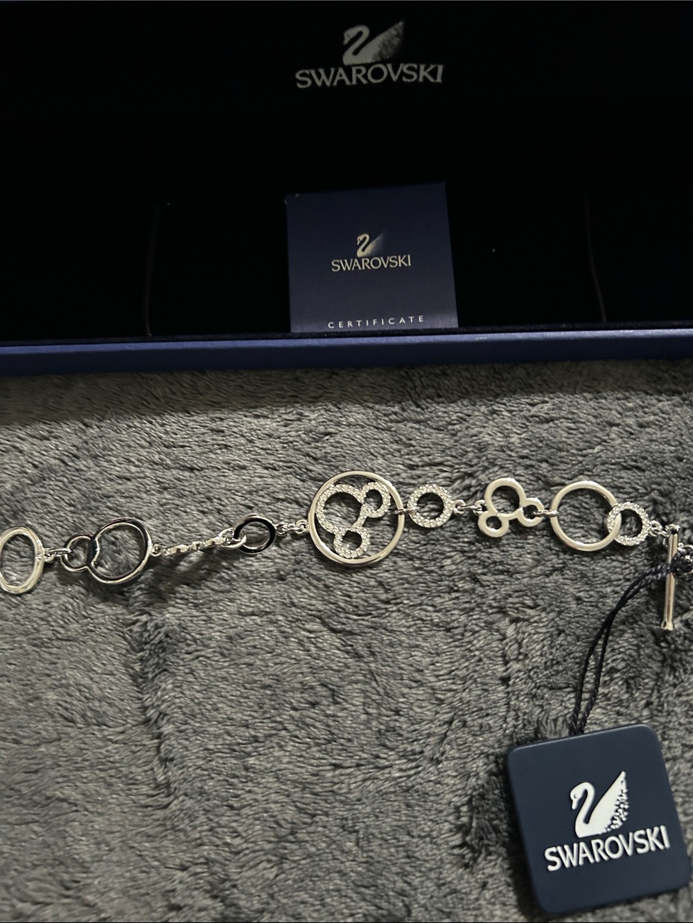 Swarovski Silver Circle-Link Bracelet with Logo Tag